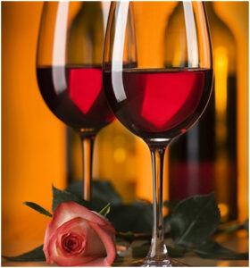 red wine and roses