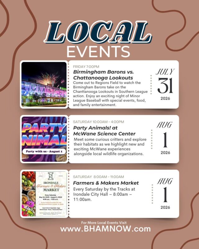 📍✨ Looking for weekend plans? We’ve got you covered! 🎉⚽🌽🎶

From Birmingham sports events and local farmers markets to live music, family-friendly activities, and more, there’s plenty happening around the area in the coming weeks!

Swipe through to check out a few upcoming events and start planning your next outing. 🗓️💛

For full event details, times, tickets, and additional happenings around Birmingham, visit BhamNow.com
.

Support local, explore the city, and enjoy everything our community has to offer! 🙌

#RetreatAtMountainBrook #BirminghamAL #BhamNow #SupportLocal #BirminghamEvents #FarmersMarket #WeekendPlans #ExploreBham #CommunityLife #AlabamaEvents #BhamLiving #LocalFun #FamilyFriendly #LiveLocal