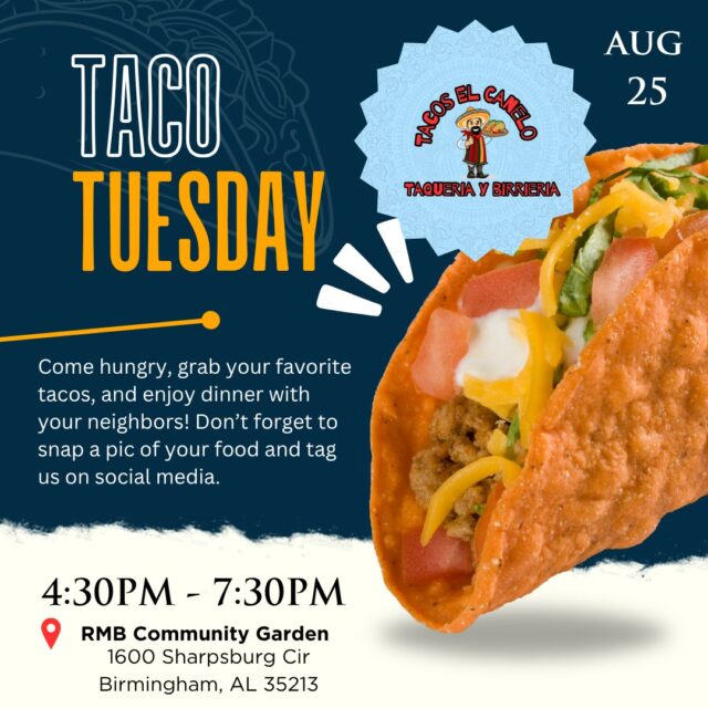 🌮🔥 Taco Tuesday is BACK! 🔥🌮

Get ready for another delicious Food Truck Tuesday with Tacos El Canelo! They’re bringing all the taco goodness to Retreat at Mountain Brook.

📍 RMB Flower Garden
🕟 4:30 PM – 7:30 PM

Come hungry, grab your favorite tacos, and enjoy dinner with your neighbors! Don’t forget to snap a pic of your food and tag us on social media.